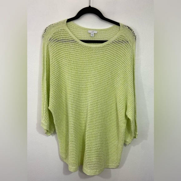 J Jill Women’s Open Knit Crew Neck Sweater Cover-Up Size XL Muted Neon Green - Picture 1 of 8